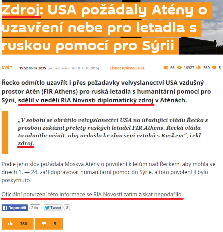 Článek na Sputniku (cz.sputniknews.com, výřez a úprava Roman Máca)