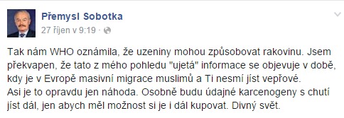 Screenshot z Facebookového profilu Přemysla Sobotky ( manipulatori.cz)