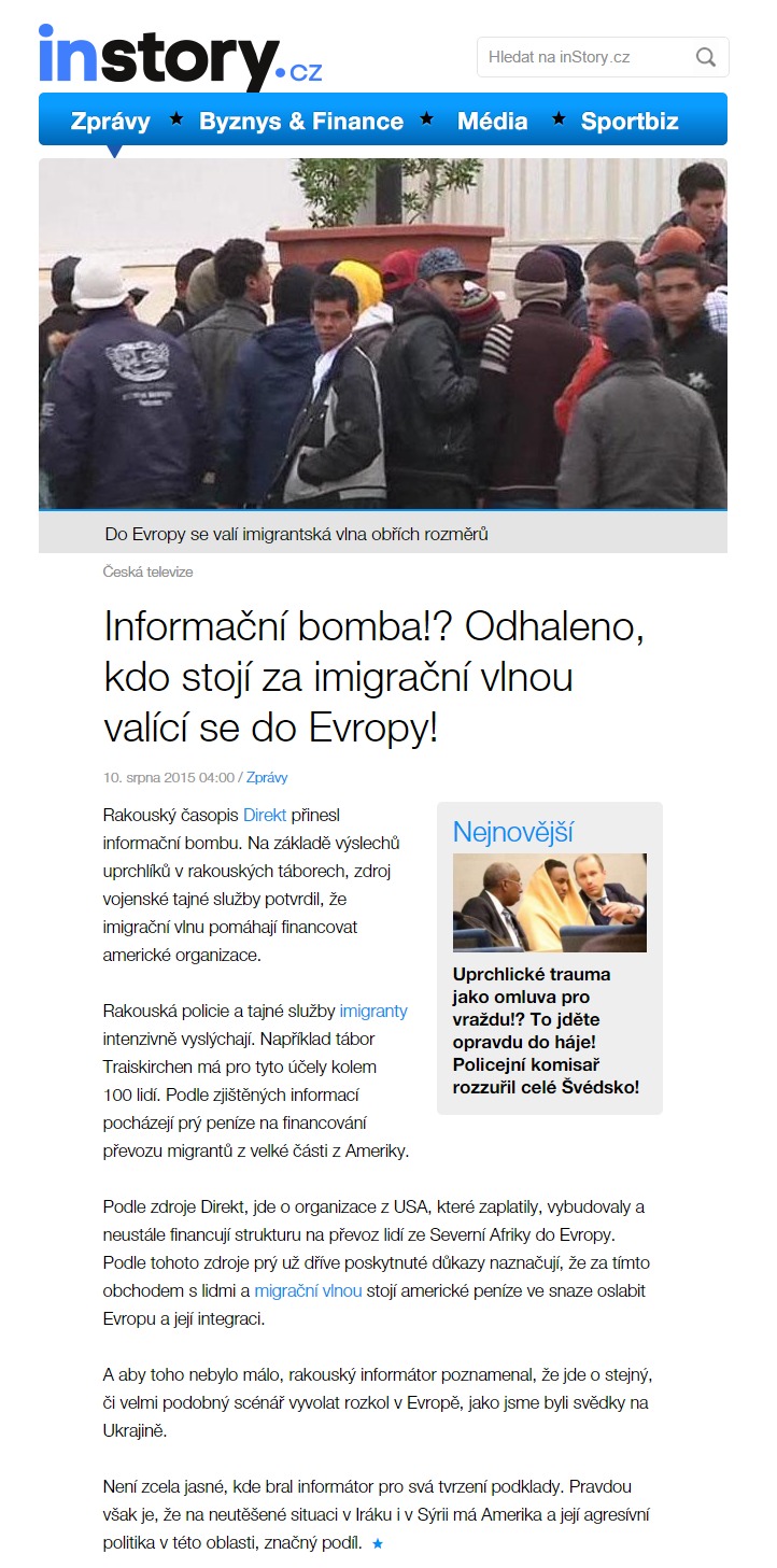 Informační bomba Odhaleno kdo stojí za imigrační vlnou valící se do Evropy • inStory.cz