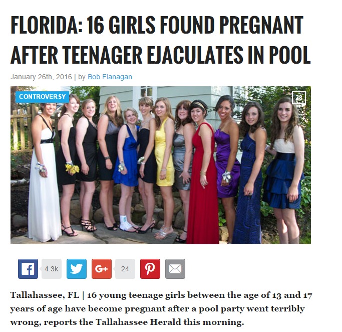 Florida 16 Girls Found Pregnant After Teenager Ejaculates in Pool World News Daily Report